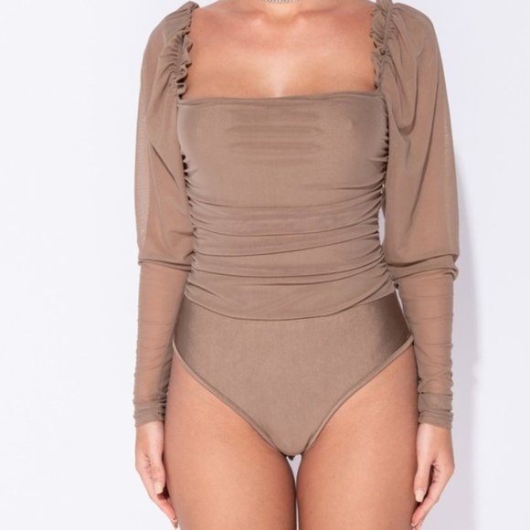Mirabella Mocha Mesh Sleeve Bodysuit - Picture 2 of 8